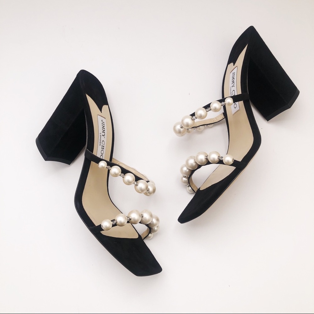 ❌Jimmy Choo Amara 85 Pearl Embellished Block Heel Sandal Size 10
